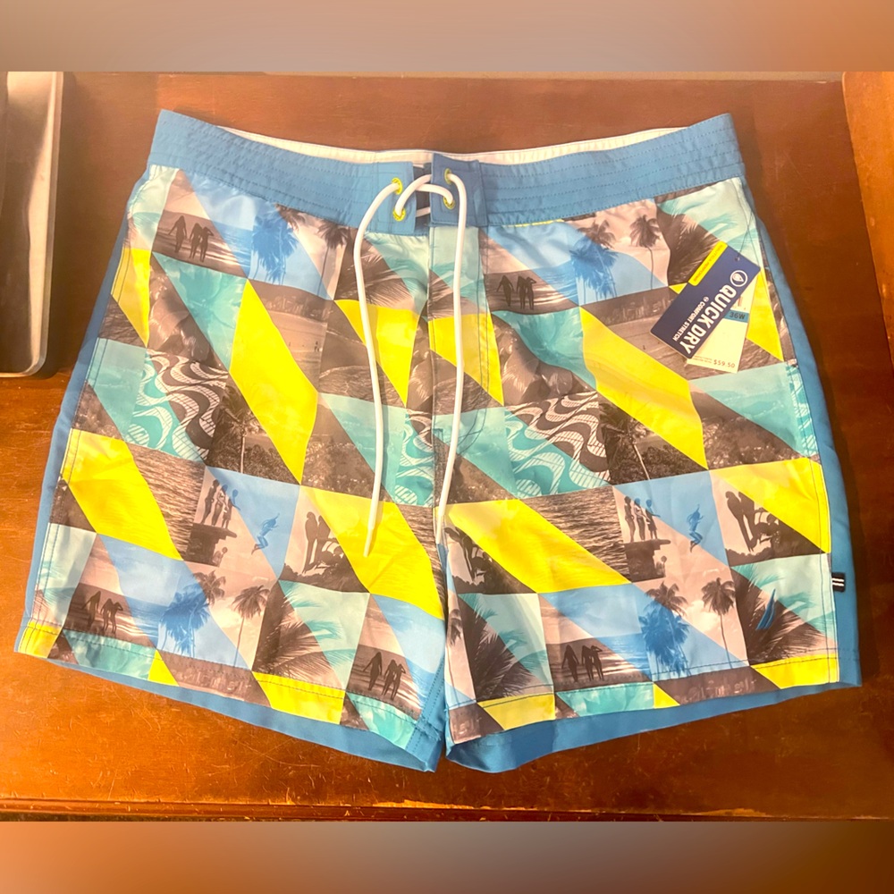 Men’s new with tags swim shorts size 36 blue yellow nautica